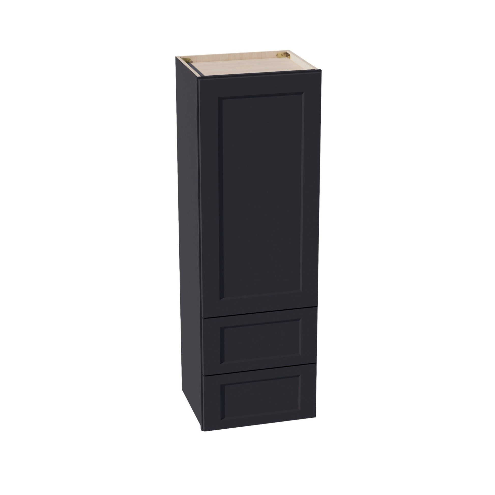 HE - WD1854: Ebony Black Shaker 18"W x 54"H 1 Door & 2 Drawers Special Wall Cabinet - NextCabinets