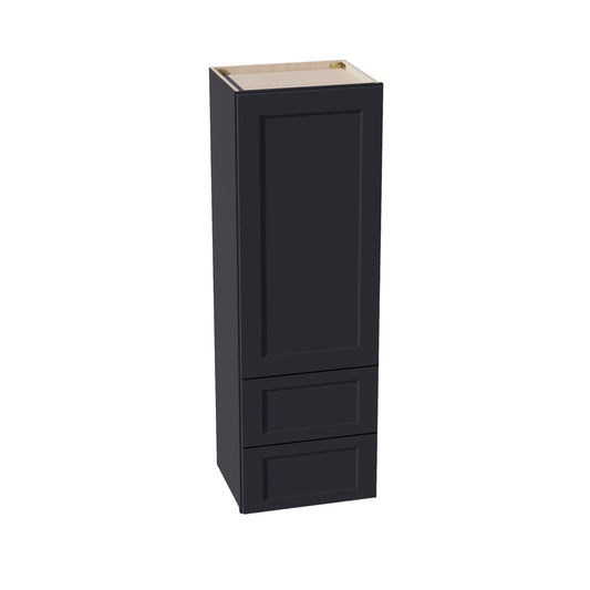 HE - WD1854: Ebony Black Shaker 18"W x 54"H 1 Door & 2 Drawers Special Wall Cabinet - NextCabinets