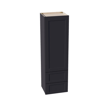 HE - WD1860: Ebony Black Shaker 18"W x 60"H 1 Door & 2 Drawers Special Wall Cabinet - NextCabinets