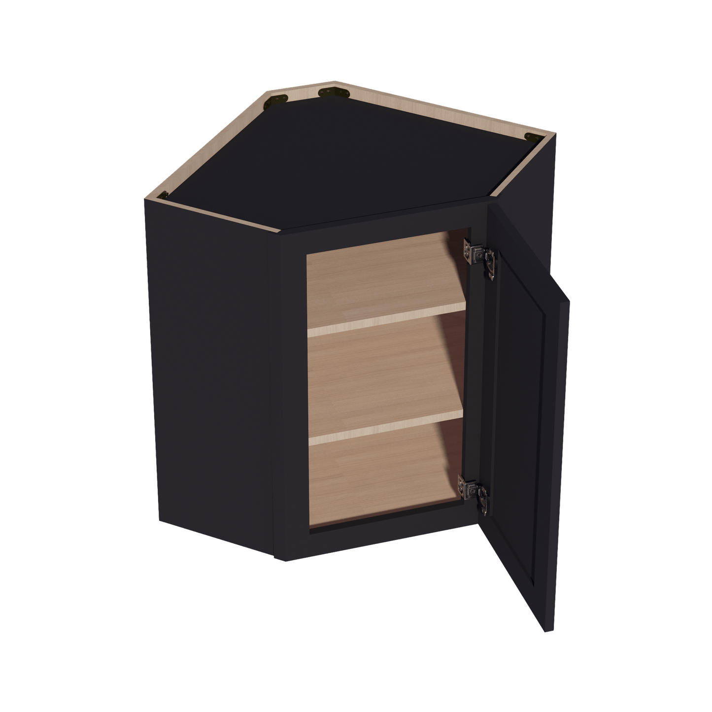 HE - WDC2430: Ebony Black Shaker 24"W x 30"H 1 Door & 2 Shelves Diagonal Wall Corner Cabinet - NextCabinets