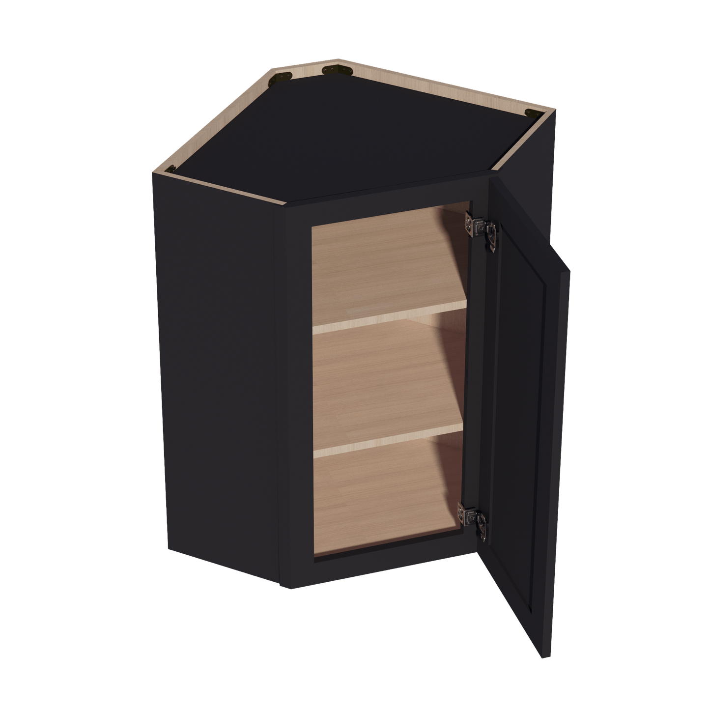 HE - WDC2436: Ebony Black Shaker 24"W x 36"H 1 Door & 2 Shelves Diagonal Wall Corner Cabinet - NextCabinets