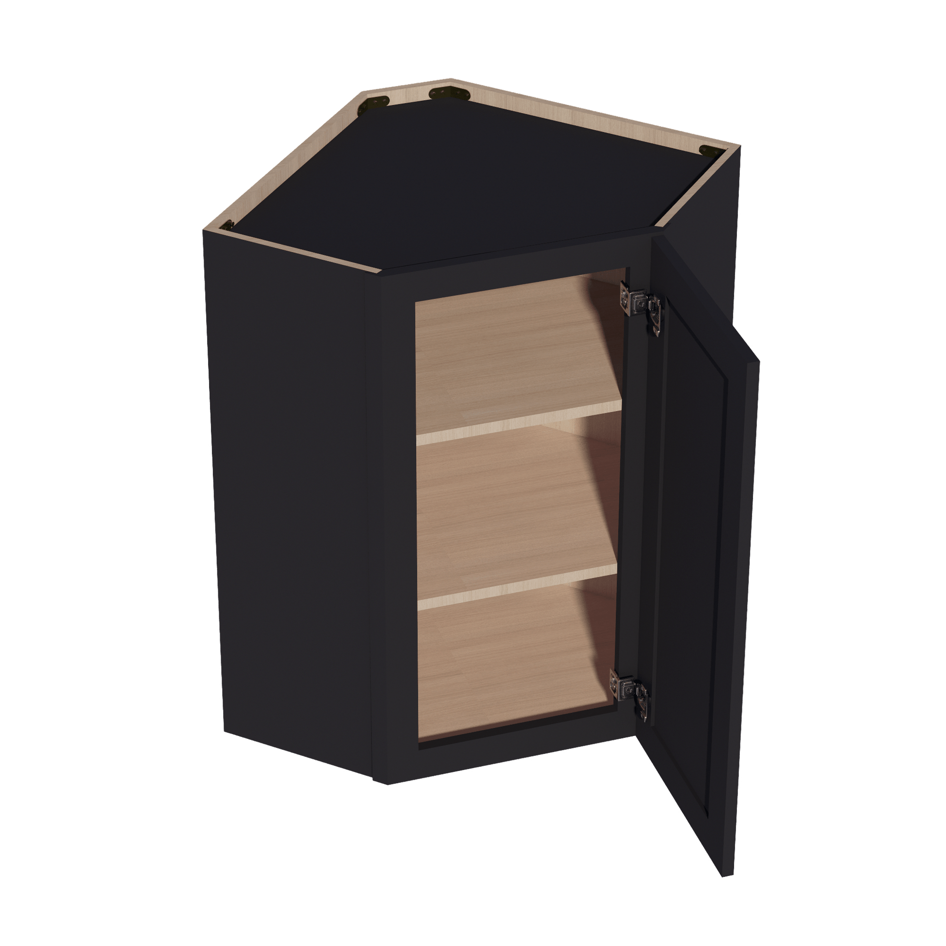 HE - WDC2436: Ebony Black Shaker 24"W x 36"H 1 Door & 2 Shelves Diagonal Wall Corner Cabinet - NextCabinets