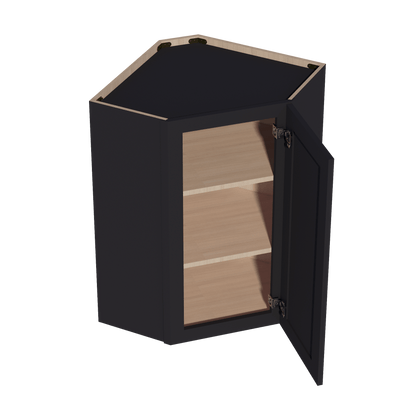 HE - WDC2436: Ebony Black Shaker 24"W x 36"H 1 Door & 2 Shelves Diagonal Wall Corner Cabinet - NextCabinets