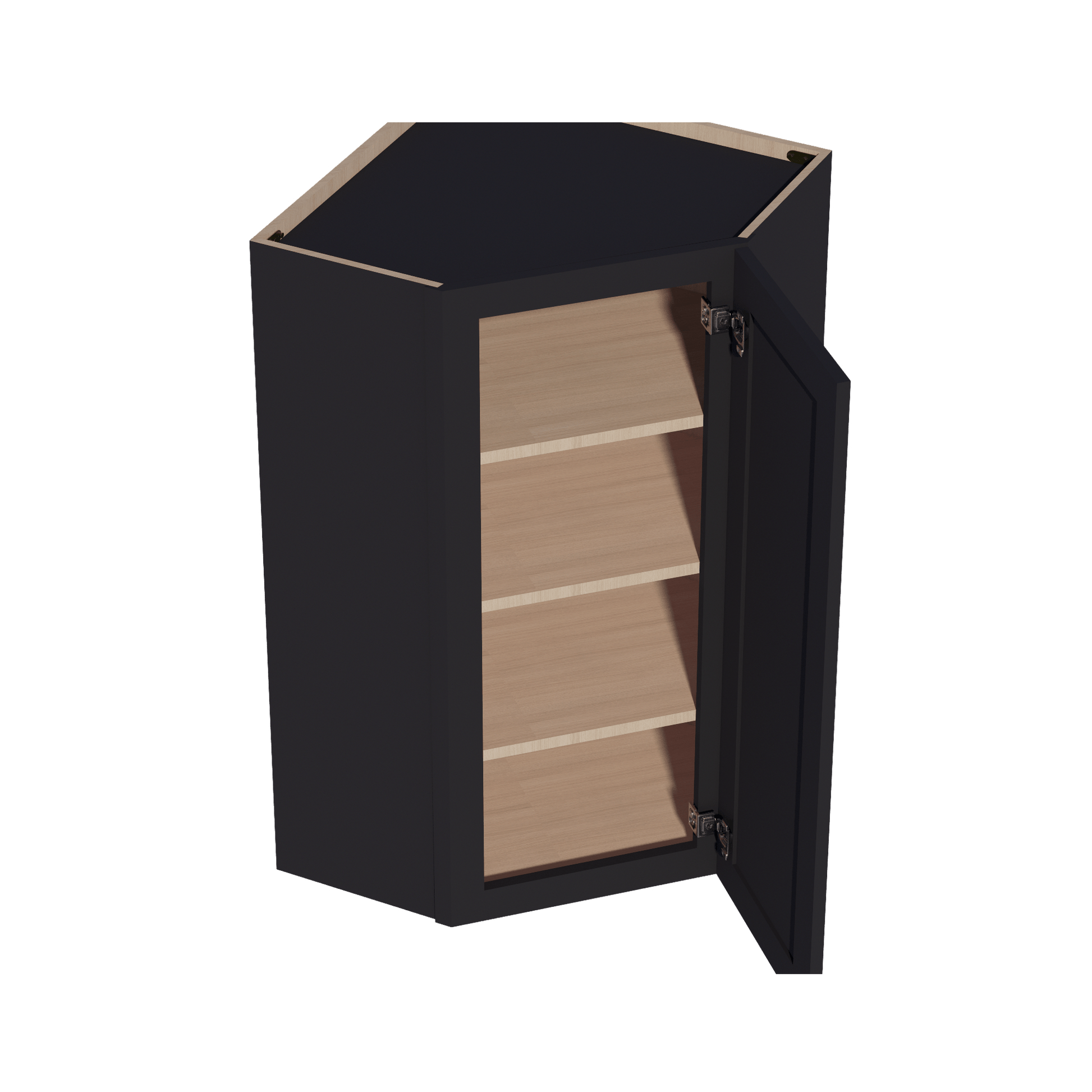 HE - WDC2442: Ebony Black Shaker 24"W x 42"H 1 Door & 2 Shelves Diagonal Wall Corner Cabinet - NextCabinets