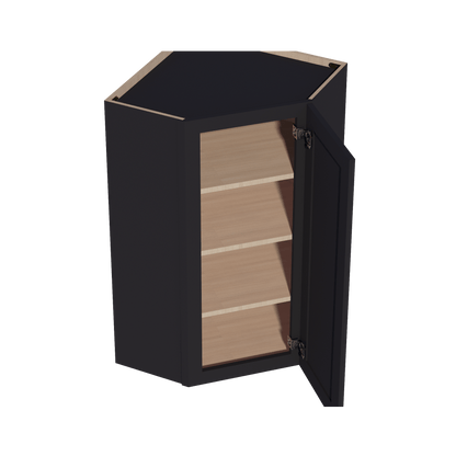 HE - WDC2442: Ebony Black Shaker 24"W x 42"H 1 Door & 2 Shelves Diagonal Wall Corner Cabinet - NextCabinets