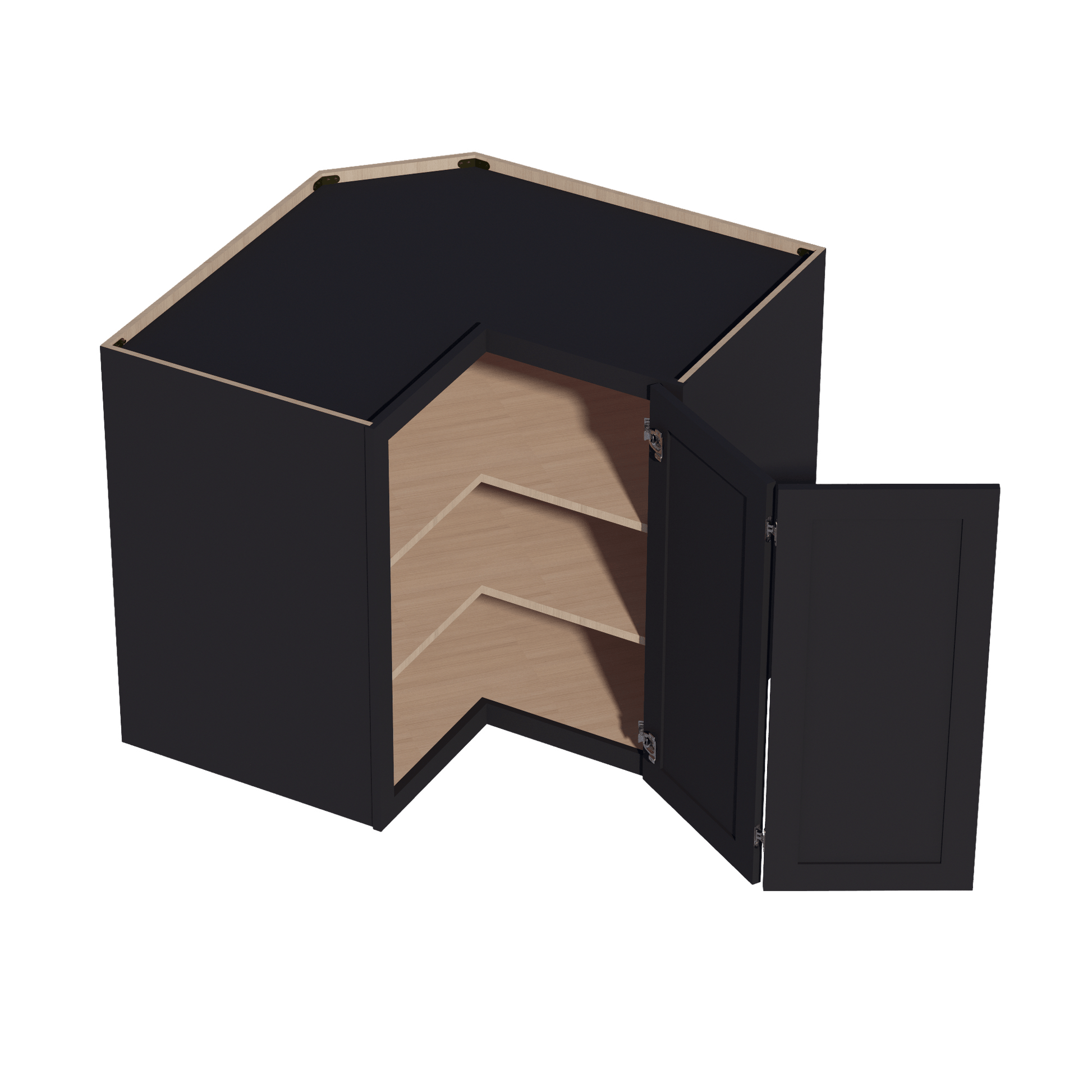 HE - WPC2436: Ebony Black Shaker 24"W x 36"H 1 Door & 2 Shelves Pie Cut Wall Corner Cabinet - NextCabinets