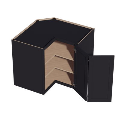 HE - WPC2436: Ebony Black Shaker 24"W x 36"H 1 Door & 2 Shelves Pie Cut Wall Corner Cabinet - NextCabinets