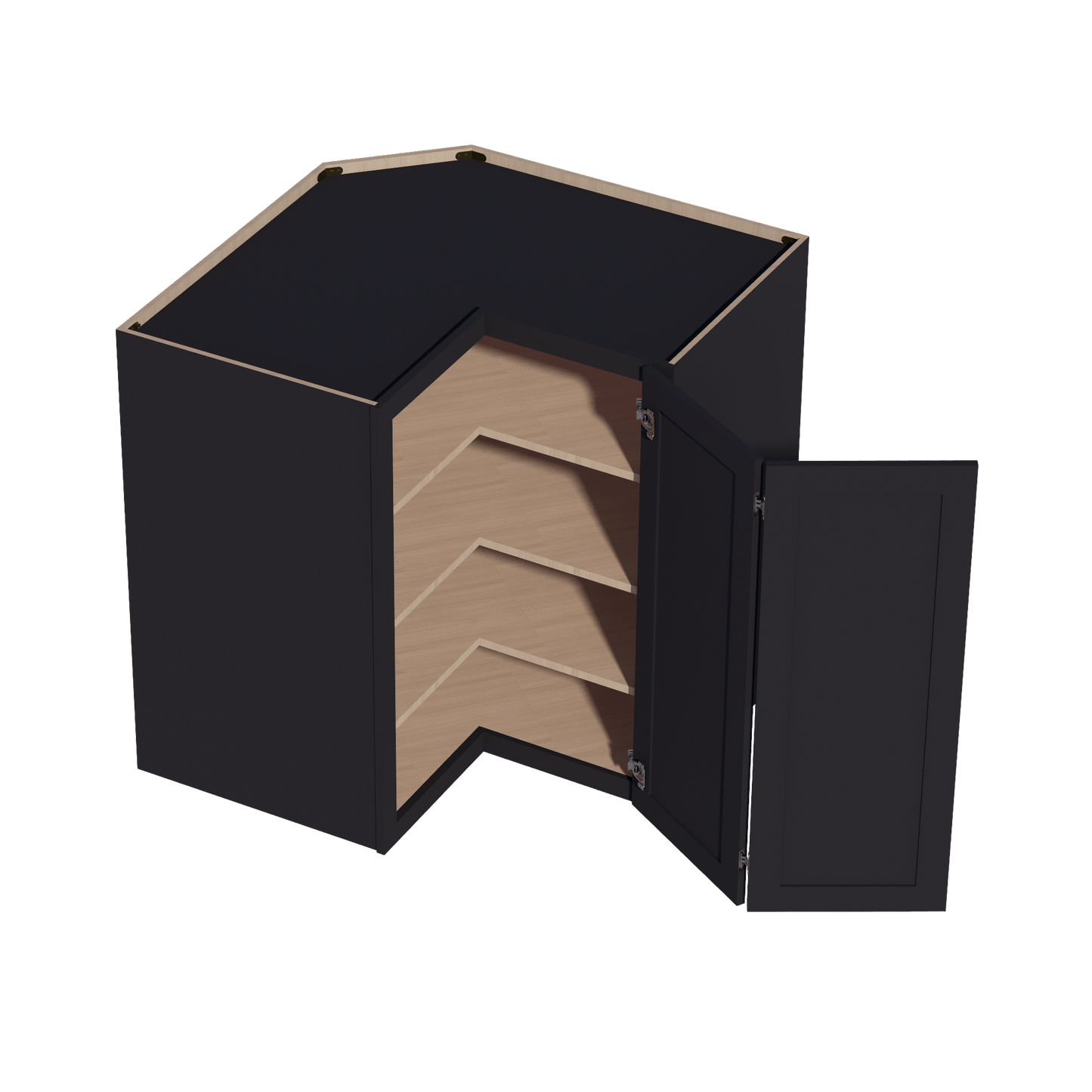 HE - WPC2442: Ebony Black Shaker 24"W x 42"H 1 Door & 3 Shelves Pie Cut Wall Corner Cabinet - NextCabinets