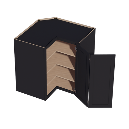 HE - WPC2442: Ebony Black Shaker 24"W x 42"H 1 Door & 3 Shelves Pie Cut Wall Corner Cabinet - NextCabinets