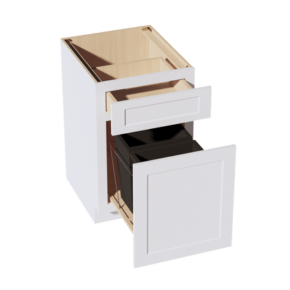 HF - B18TR: Frost White Shaker 18" 1 Drawer Trash Pull Out Base Cabinet - NextCabinets