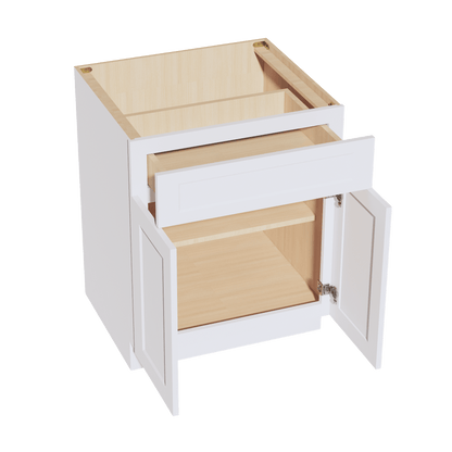 HF - B27: Frost White Shaker 27" 1 Drawer 2 Doors Standard Base Cabinet - NextCabinets