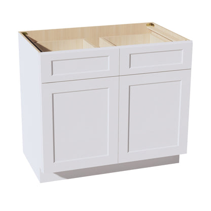 HF - B39: Frost White Shaker 39" 2 Drawers 2 Doors Standard Base Cabinet - NextCabinets