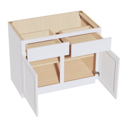 HF - B42: Frost White Shaker 42" 2 Drawers 2 Doors Standard Base Cabinet - NextCabinets