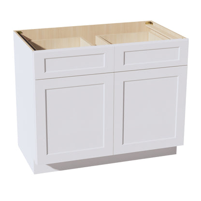 HF - B42: Frost White Shaker 42" 2 Drawers 2 Doors Standard Base Cabinet - NextCabinets