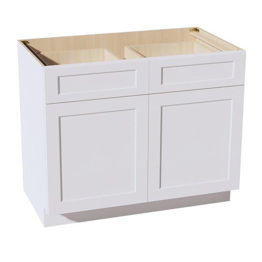 HF - B42: Frost White Shaker 42" 2 Drawers 2 Doors Standard Base Cabinet - NextCabinets