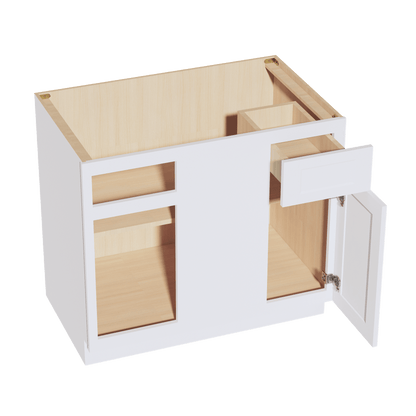 HF - BBC39/42: Frost White Shaker 39" 1 Door & 1 Drawer Blind Corner Base Cabinet - NextCabinets