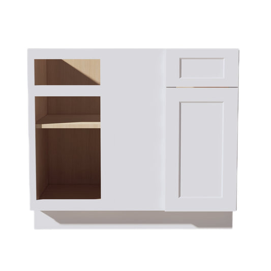 HF - BBC39/42: Frost White Shaker 39" 1 Door & 1 Drawer Blind Corner Base Cabinet - NextCabinets