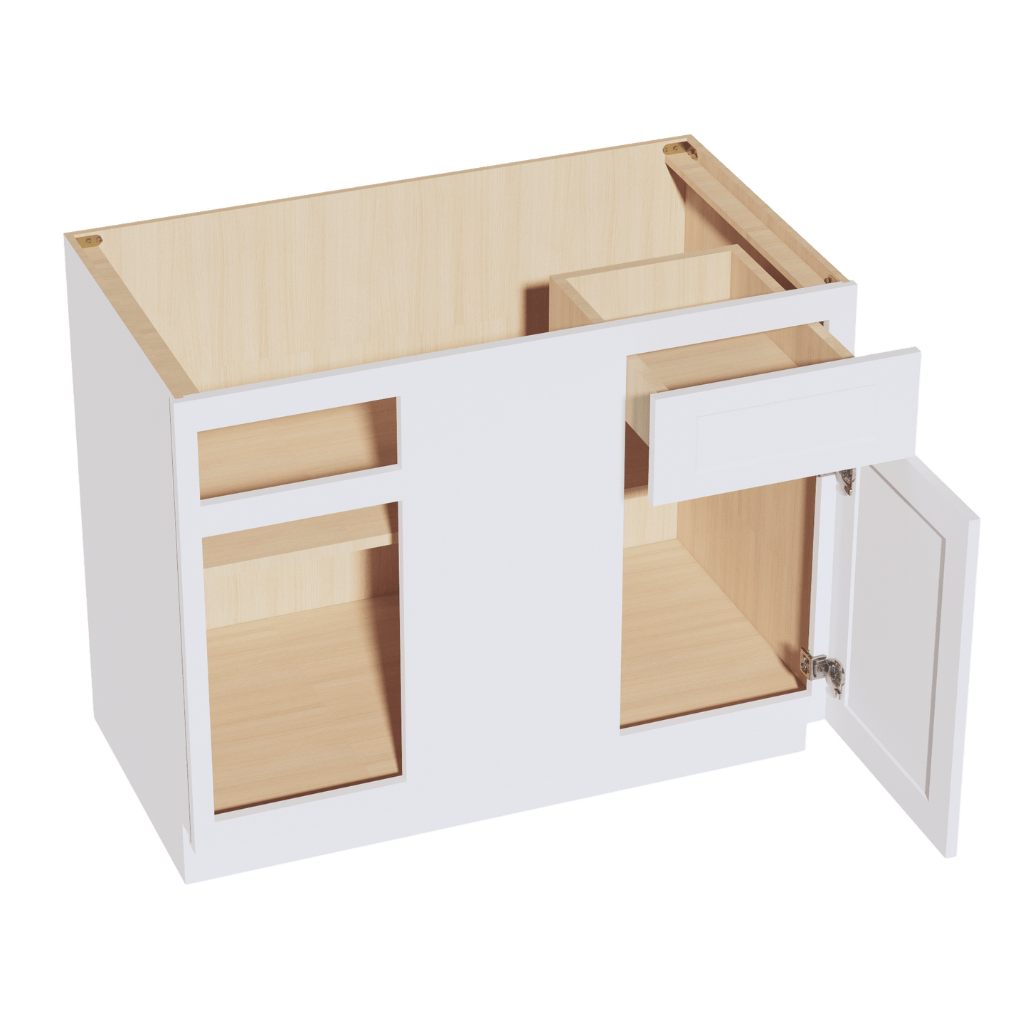 HF - BBC42/45: Frost White Shaker 42" 1 Door & 1 Drawer Blind Corner Base Cabinets - NextCabinets