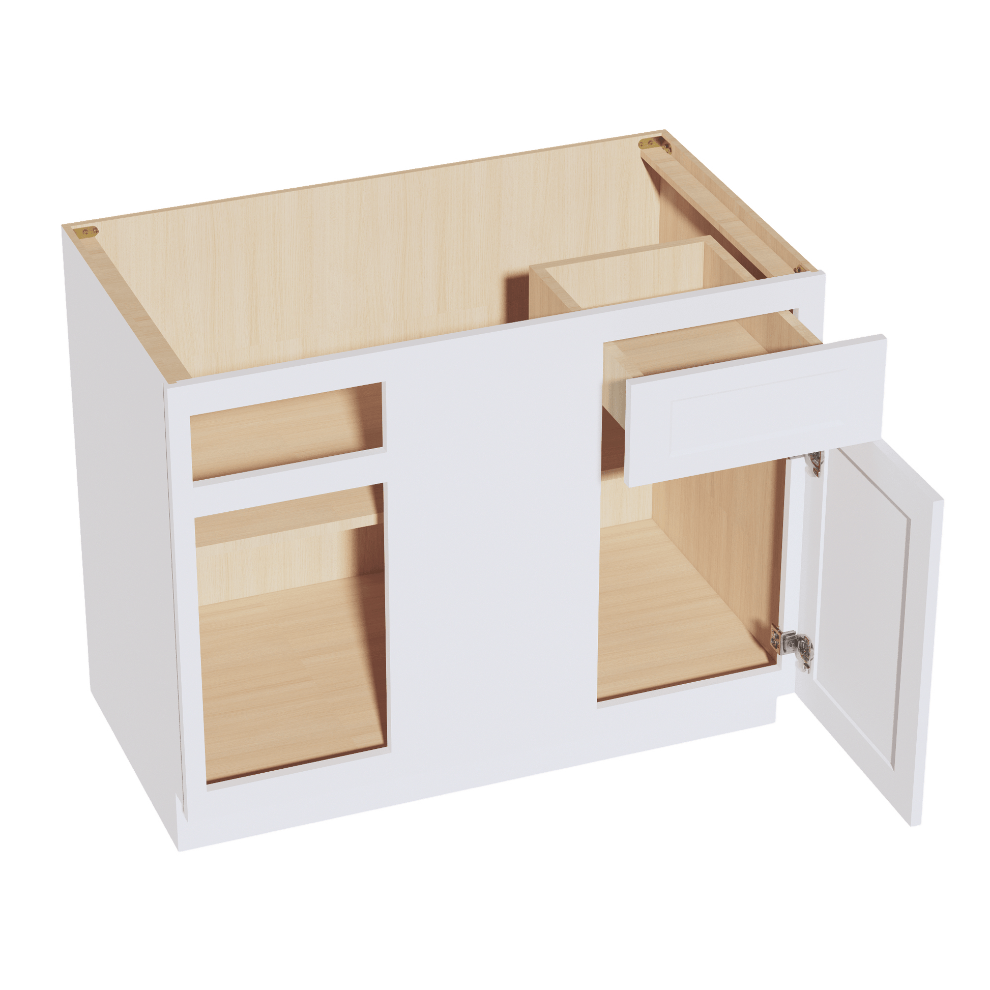 HF - BBC42/45: Frost White Shaker 42" 1 Door & 1 Drawer Blind Corner Base Cabinets - NextCabinets