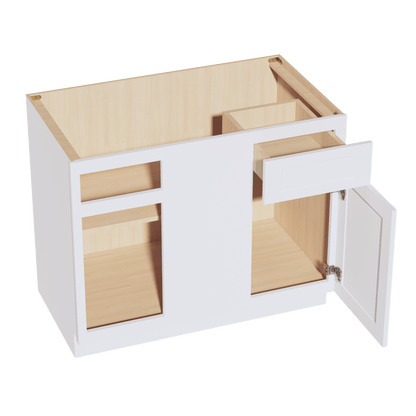 HF - BBC42/45: Frost White Shaker 42" 1 Door & 1 Drawer Blind Corner Base Cabinets - NextCabinets