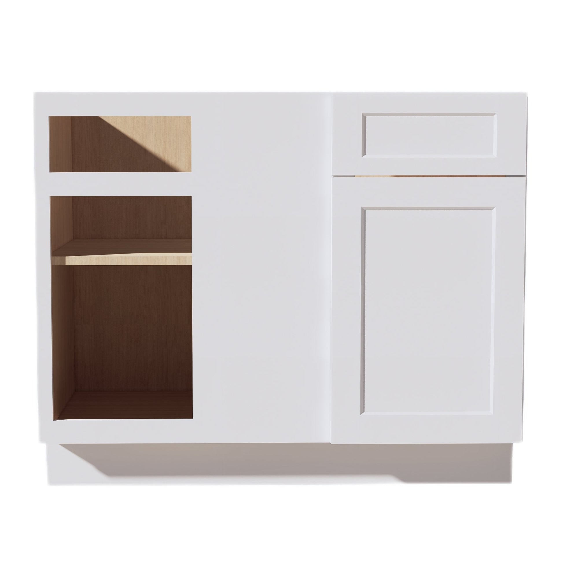 HF - BBC42/45: Frost White Shaker 42" 1 Door & 1 Drawer Blind Corner Base Cabinets - NextCabinets