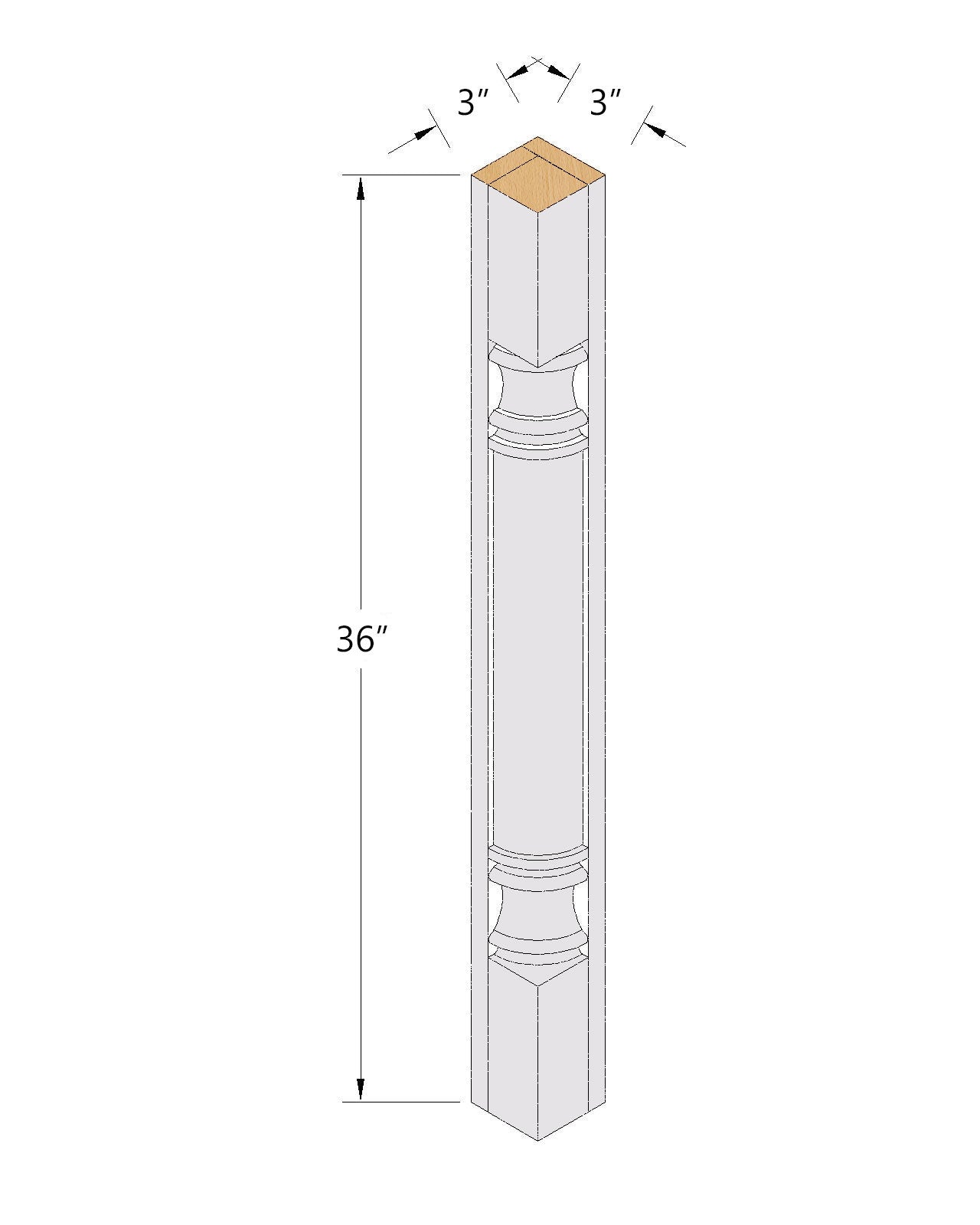 Polar White Corner Roman Pillar - 03"W x 36"L