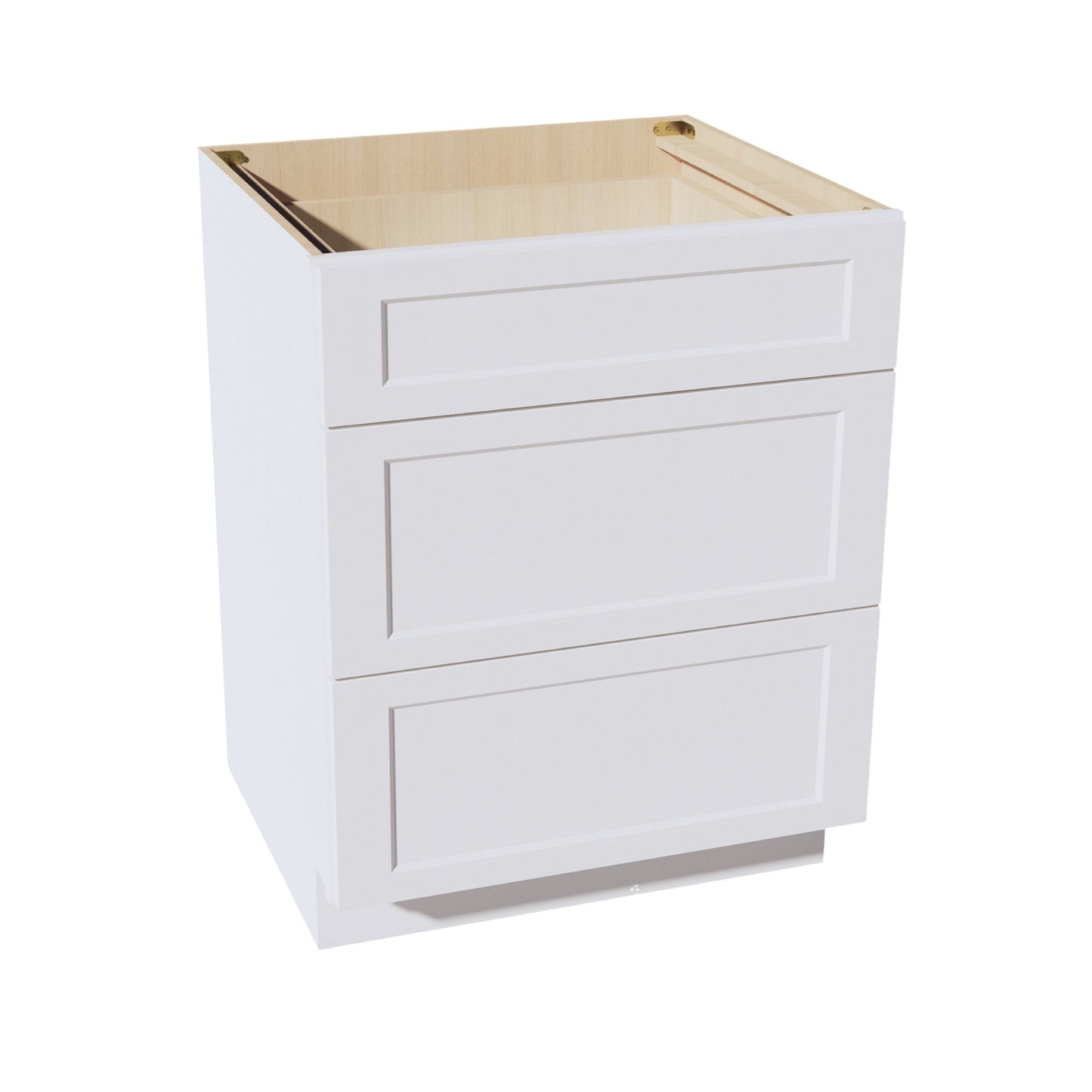 HF - DB24: Frost White Shaker 24" 3 Drawers Base Cabinet - NextCabinets
