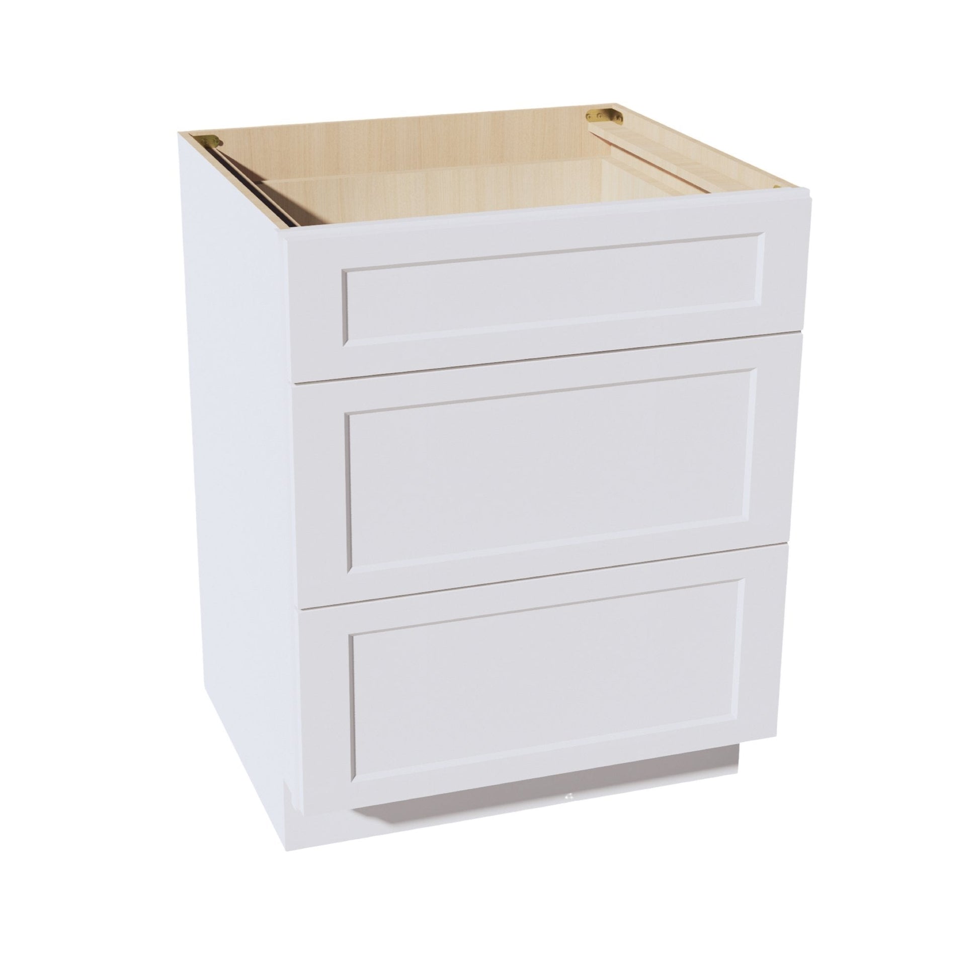 HF - DB24: Frost White Shaker 24" 3 Drawers Base Cabinet - NextCabinets