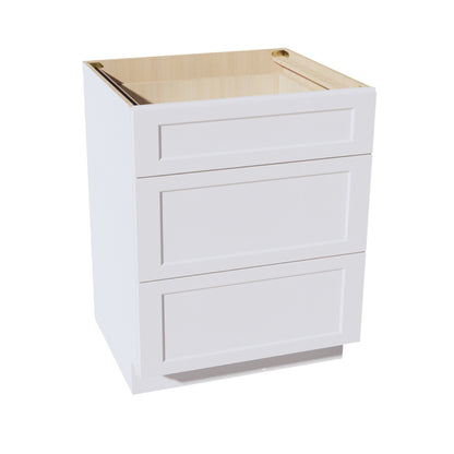 HF - DB24: Frost White Shaker 24" 3 Drawers Base Cabinet - NextCabinets