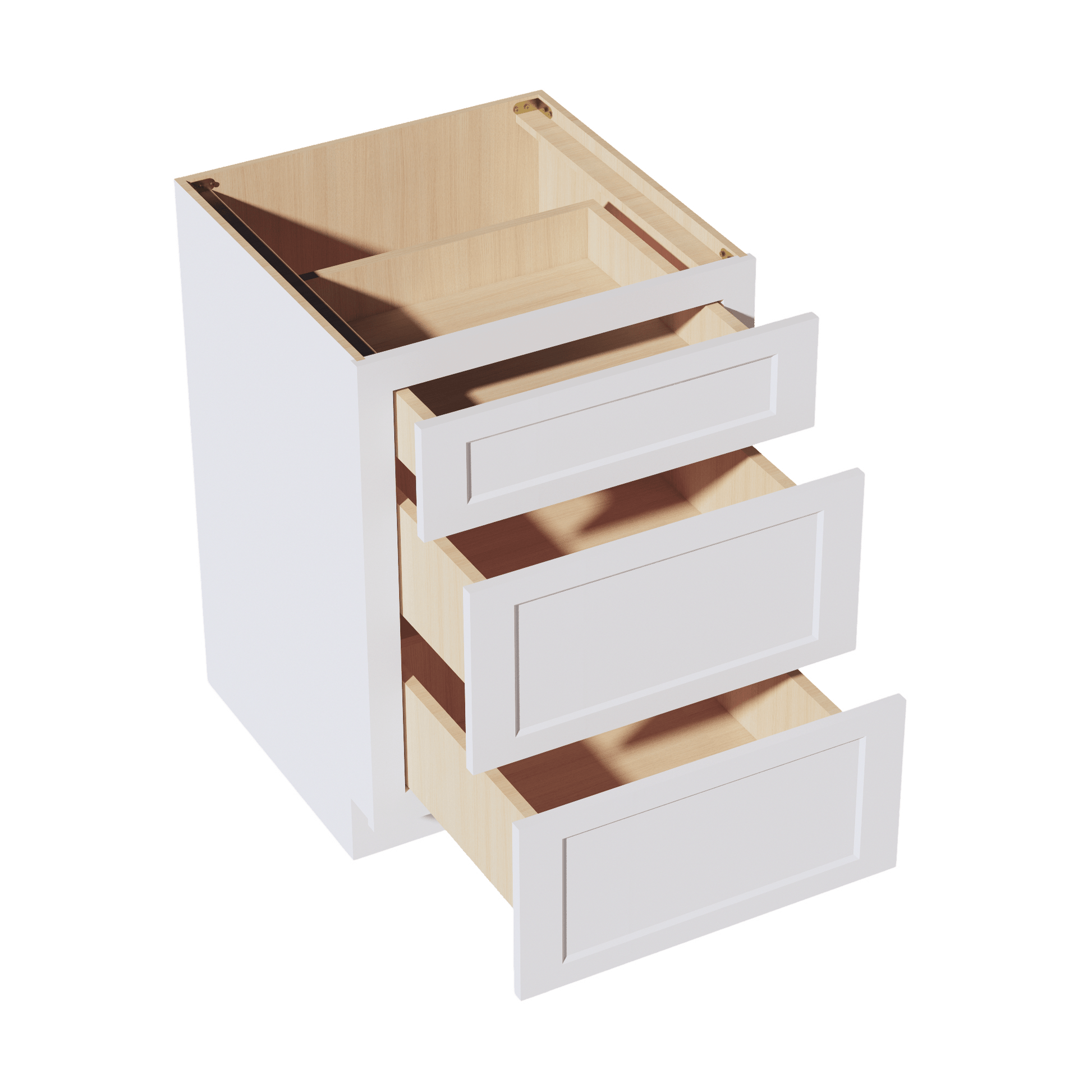 HF - DB24: Frost White Shaker 24" 3 Drawers Base Cabinet - NextCabinets