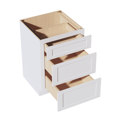 HF - DB24: Frost White Shaker 24" 3 Drawers Base Cabinet - NextCabinets