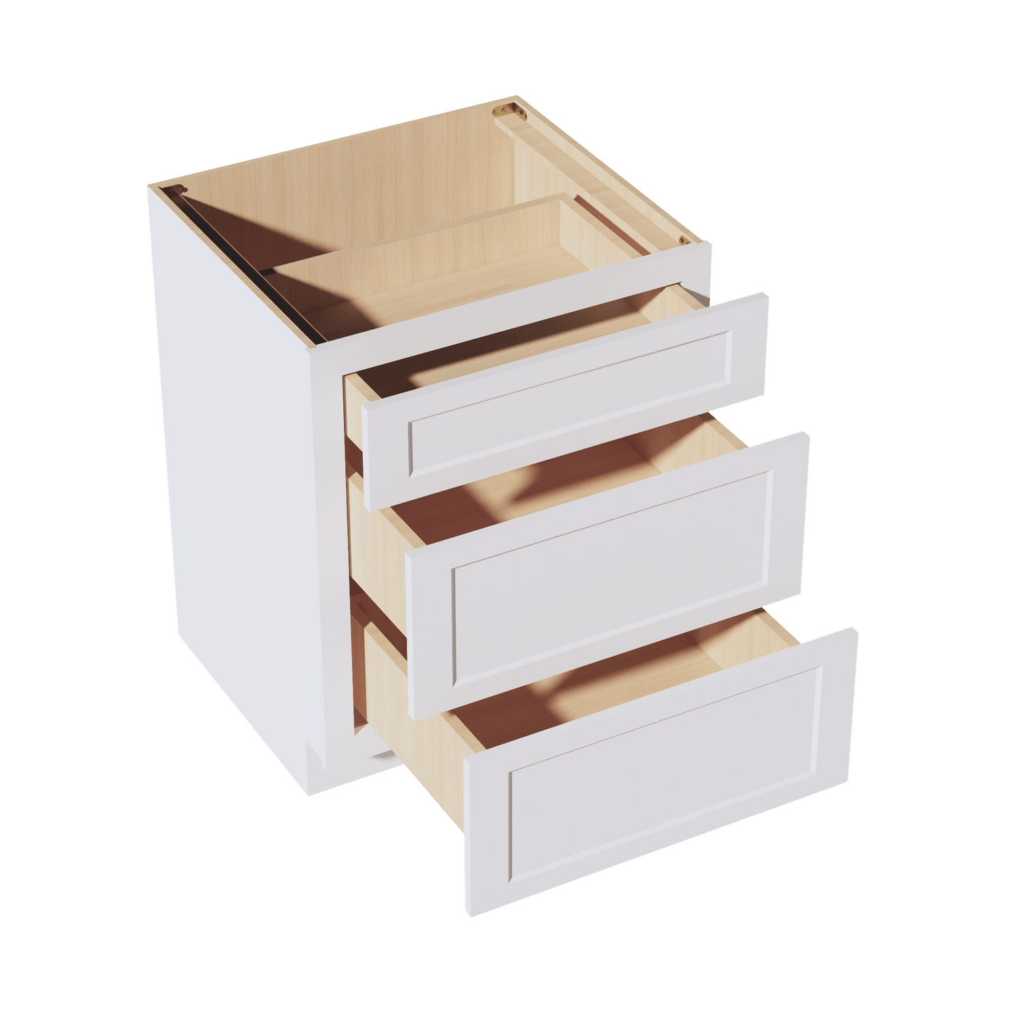 HF - DB27: Frost White Shaker 27" 3 Drawers Base Cabinet - NextCabinets