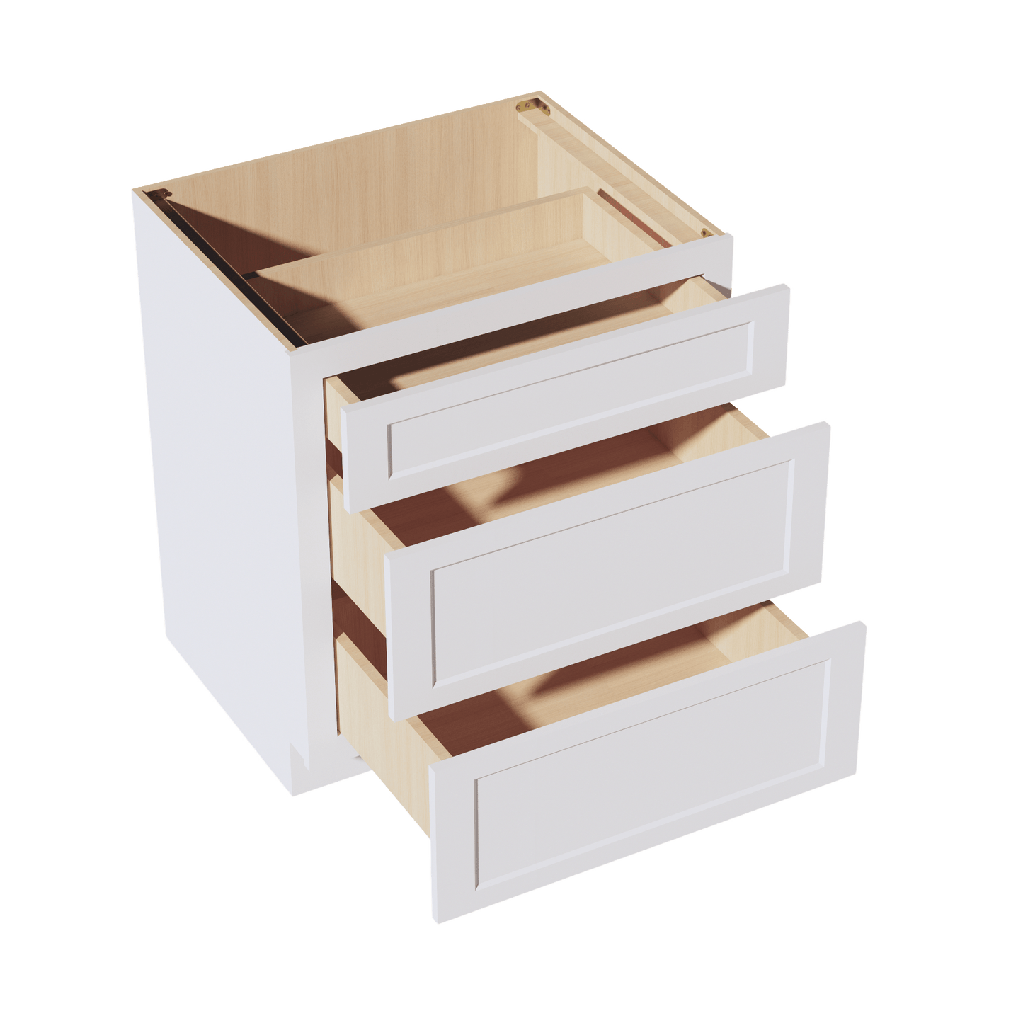 HF - DB30: Frost White Shaker 30" 3 Drawers Base Cabinet - NextCabinets