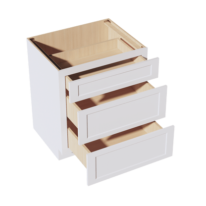 HF - DB30: Frost White Shaker 30" 3 Drawers Base Cabinet - NextCabinets