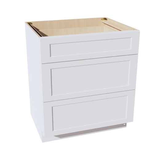 HF - DB33: Frost White Shaker 33" 3 Drawers Base Cabinet - NextCabinets