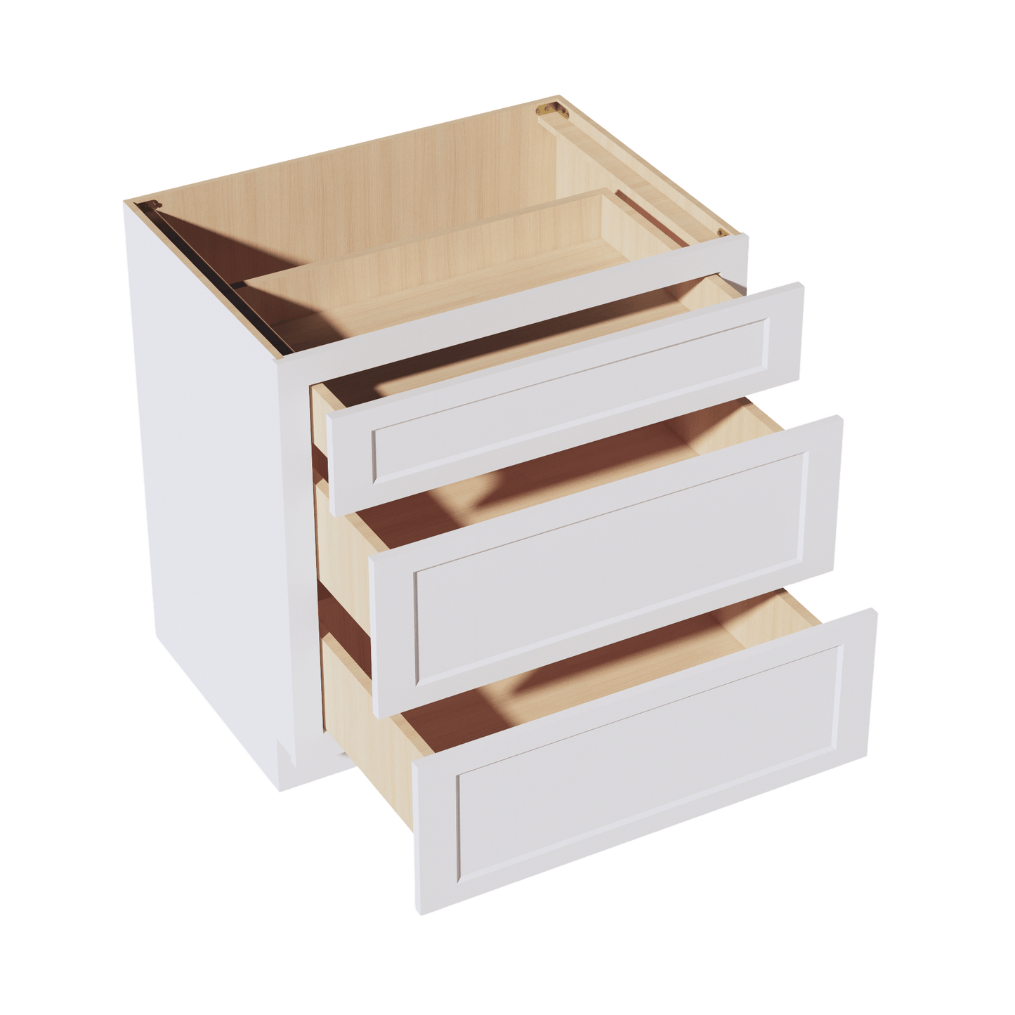 HF - DB33: Frost White Shaker 33" 3 Drawers Base Cabinet - NextCabinets