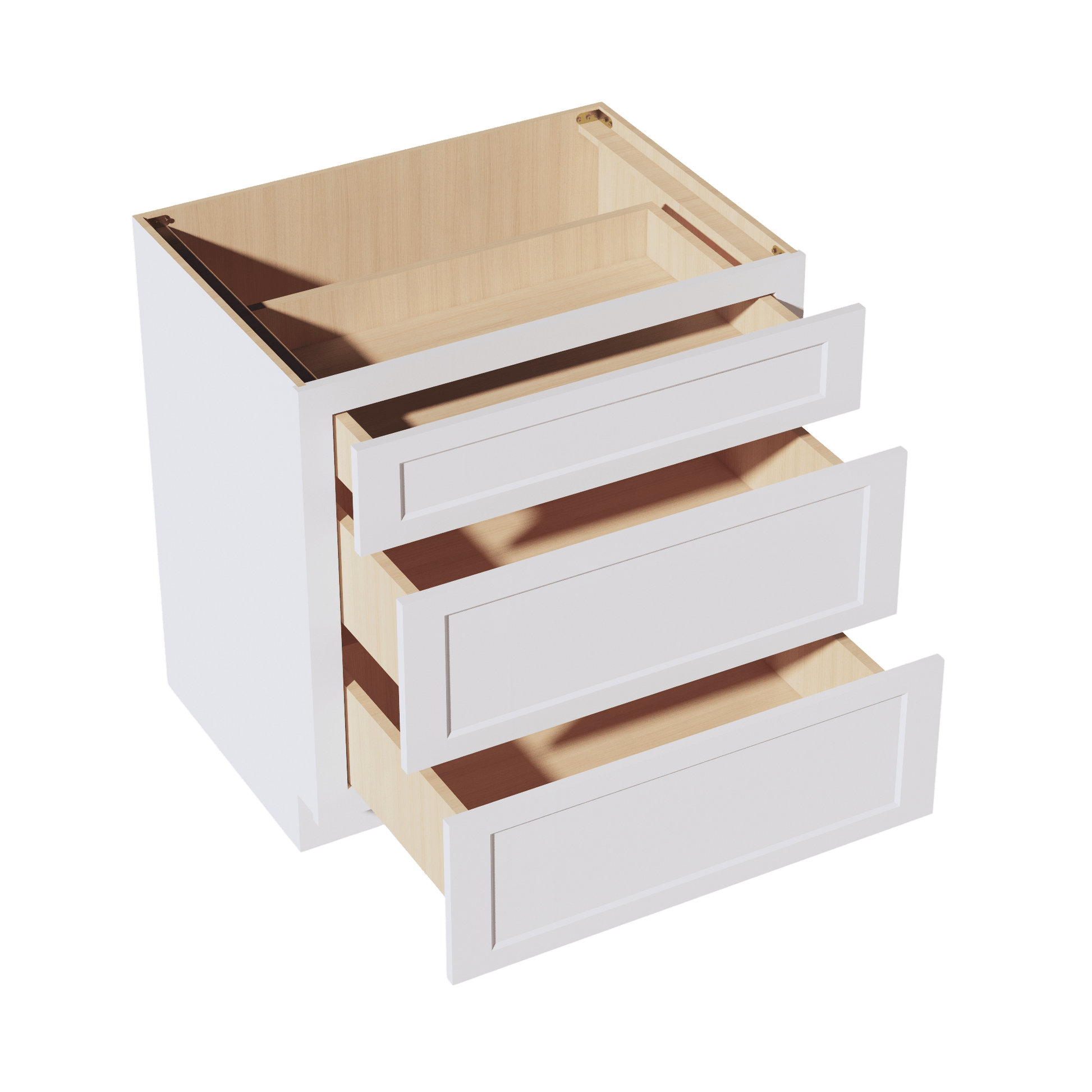 HF - DB33: Frost White Shaker 33" 3 Drawers Base Cabinet - NextCabinets