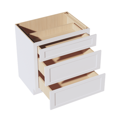 HF - DB33: Frost White Shaker 33" 3 Drawers Base Cabinet - NextCabinets
