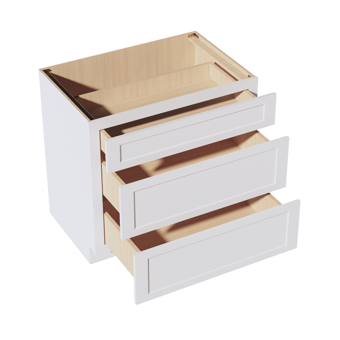 HF - DB36: Frost White Shaker 36" 3 Drawers Base Cabinet - NextCabinets