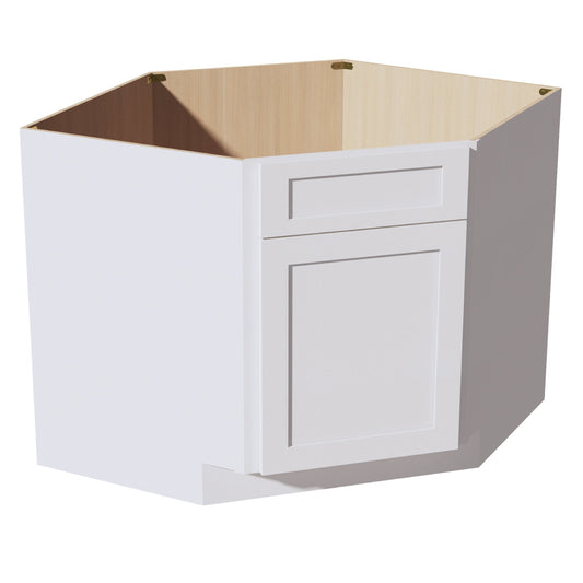 HF - DSB42: Frost White Shaker 42" 1 Door & 1 False Drawer Corner Sink Base Cabinets - NextCabinets