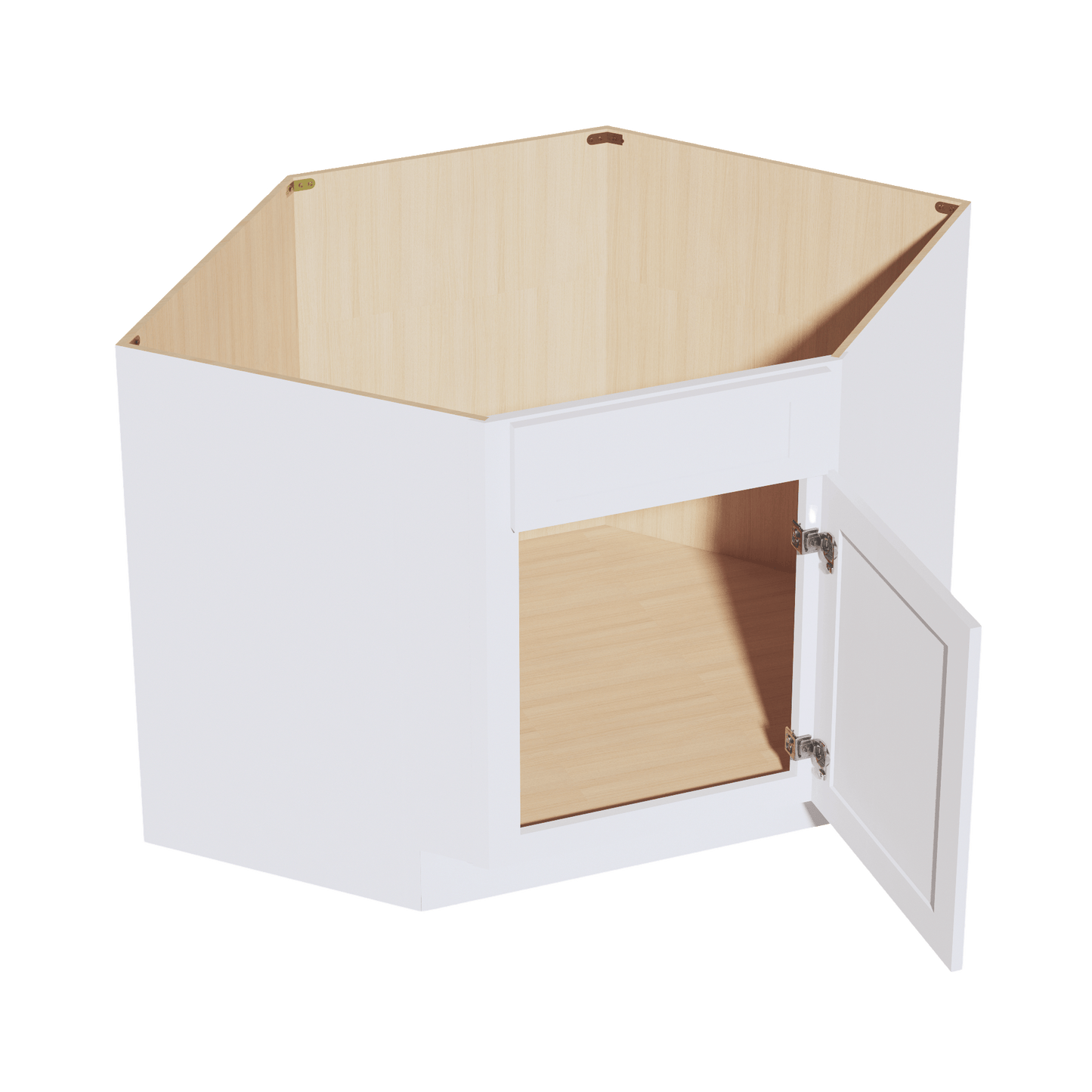 HF - DSB42: Frost White Shaker 42" 1 Door & 1 False Drawer Corner Sink Base Cabinets - NextCabinets