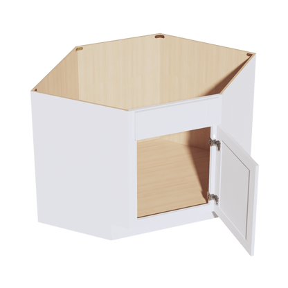 HF - DSB42: Frost White Shaker 42" 1 Door & 1 False Drawer Corner Sink Base Cabinets - NextCabinets