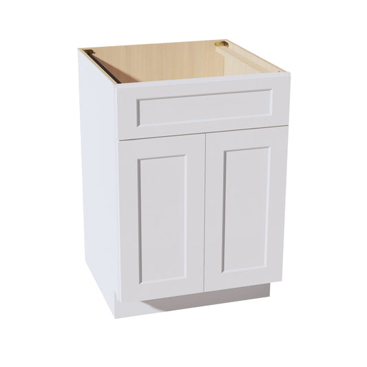 HF - SB24: Frost White Shaker 24" 2 Doors 1 False Drawer Sink Base Cabinet - NextCabinets