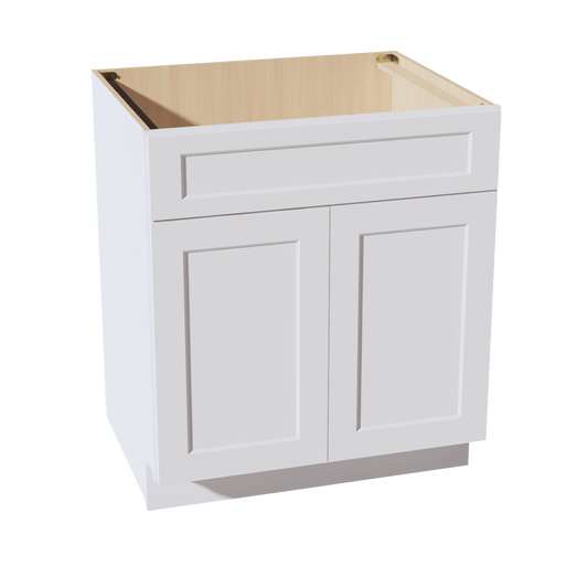 HF - SB30: Frost White Shaker 30" 2 Doors 1 False Drawer Sink Base Cabinet - NextCabinets