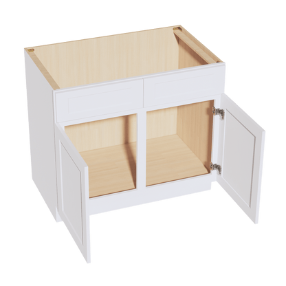 HF - SB39: Frost White Shaker 39" 2 Doors 2 False Drawers Sink Base Cabinet - NextCabinets