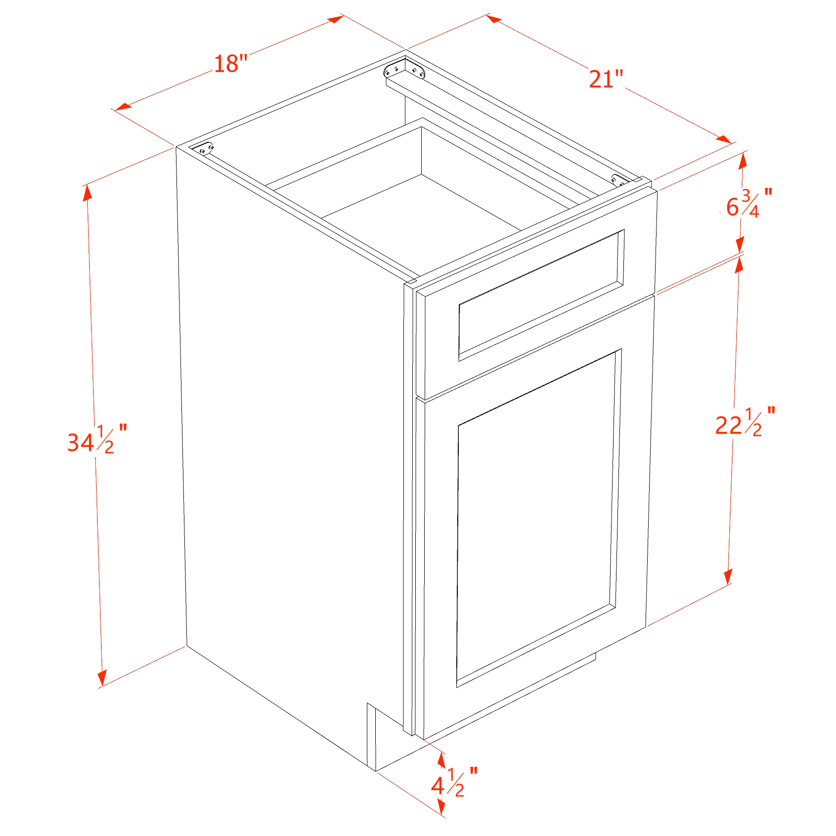 HF - VB1821: Frost White Shaker 18"W x 34 - 1/2"H x 21"D 1 Door & 1 Drawer Single Door Vanity Base Cabinets - NextCabinets
