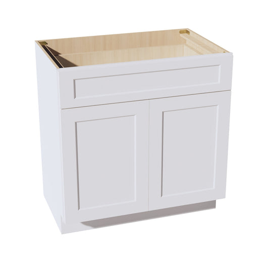 HF - VB3321: Frost White Shaker 33"W x 34 - 1/2"H x 21"D 2 Doors & 1 Drawer Double Door Vanity Base Cabinets - NextCabinets