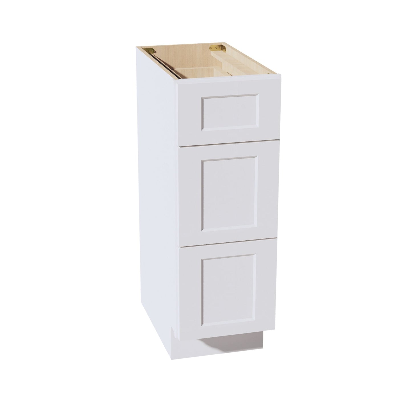 HF - VDB1221: Frost White Shaker 12"W x 34 - 1/2"H x 21"D 3 Drawers Vanity Base Cabinets - NextCabinets