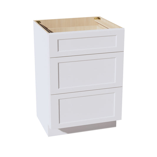 HF - VDB2421: Frost White Shaker 24"W x 34 - 1/2"H x 21"D 3 Drawers Vanity Base Cabinets - NextCabinets