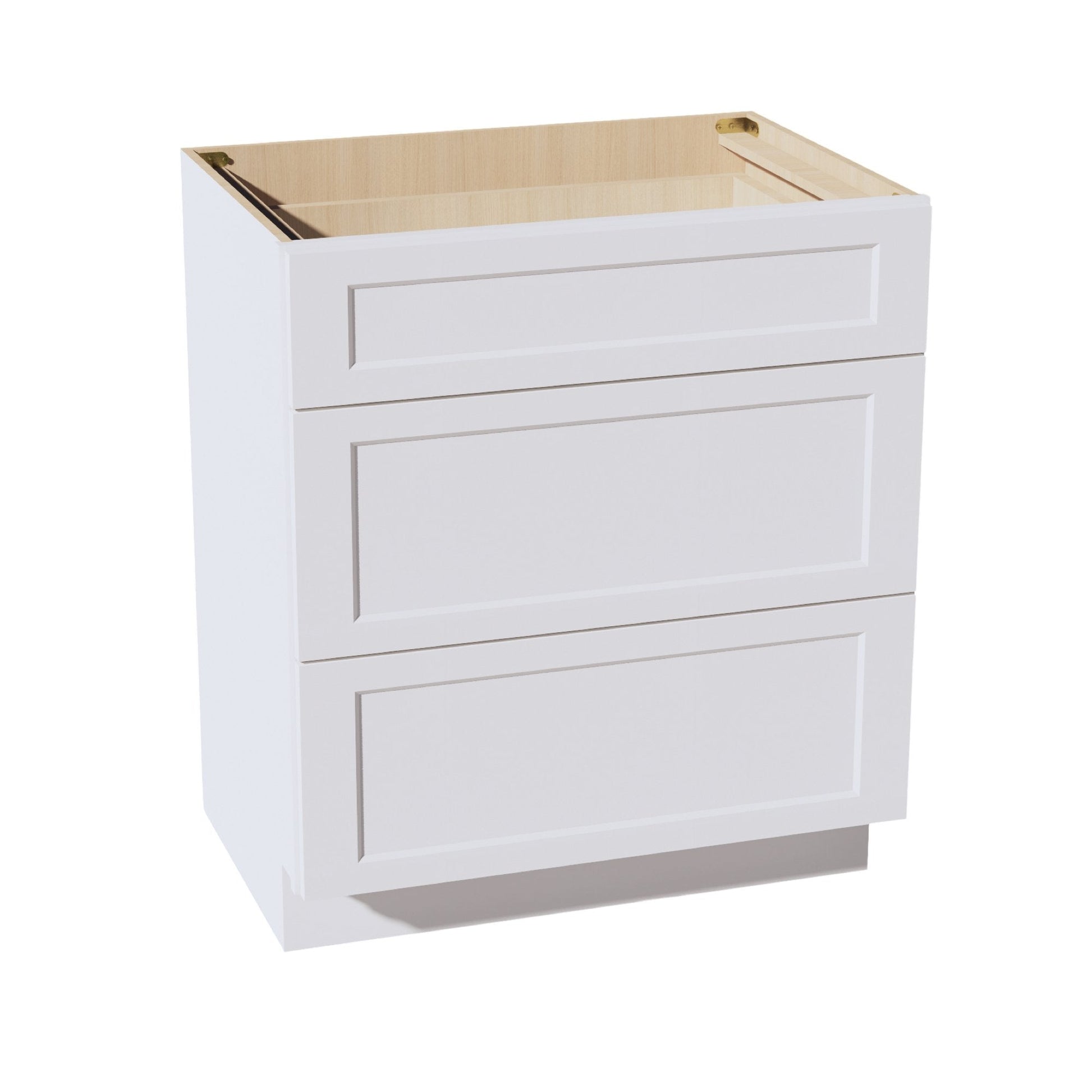 HF - VDB3021: Frost White Shaker 30"W x 34 - 1/2"H x 21"D 3 Drawers Vanity Base Cabinets - NextCabinets